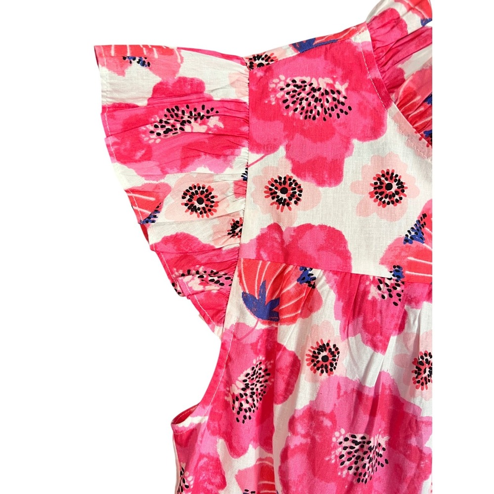 Jodifl Womens Pink Floral Poppy Ruffle Neck Flutter Sleeve Babydoll Top Medium - Picture 5 of 11